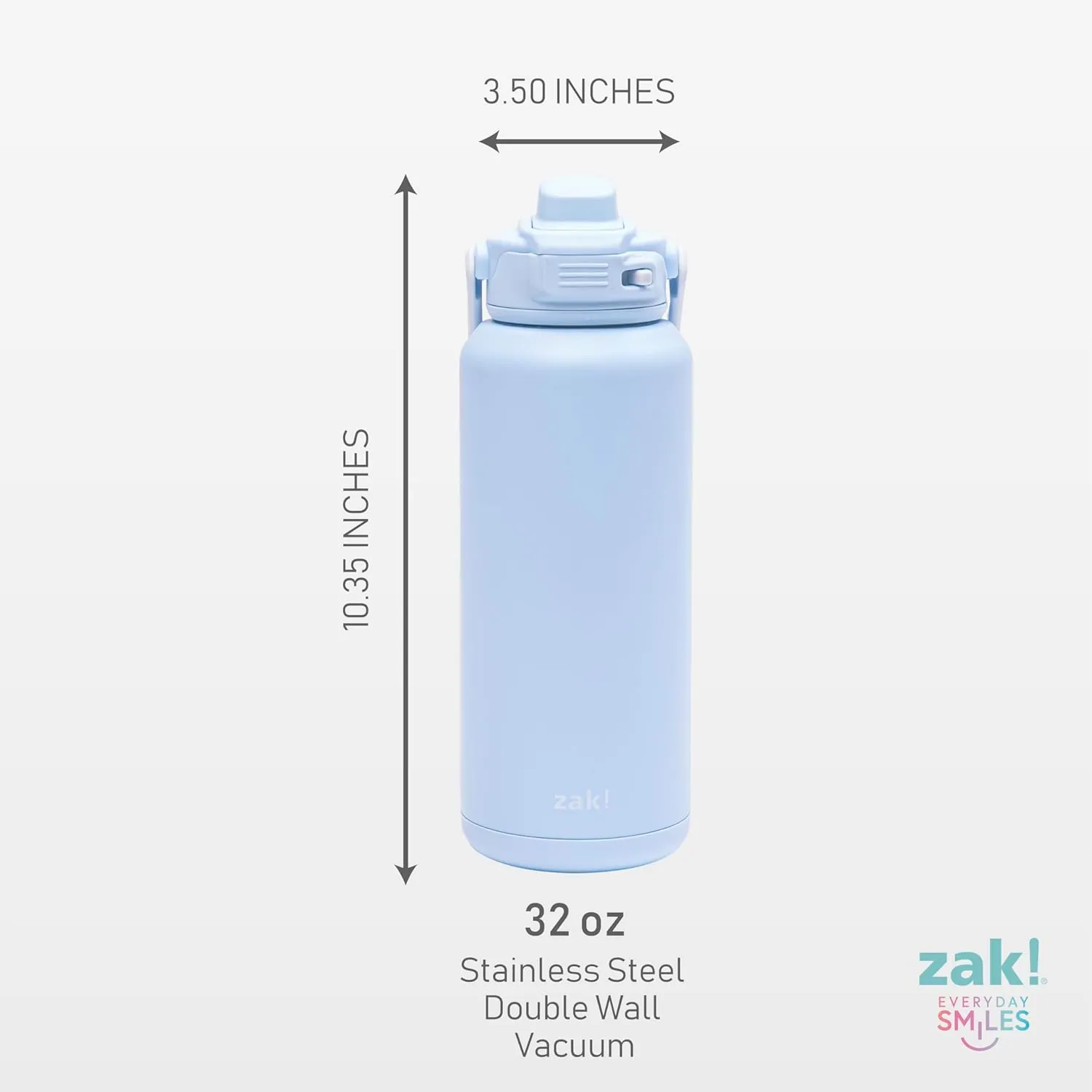 Zak Designs Beacon Straw Lid Water Bottle for Travel or At Home, 32oz Stainless Steel is Leak-Proof and Vacuum Insulated with Silicone Spout, Cover, Carry Handle, Protective Base (Provence Blue)