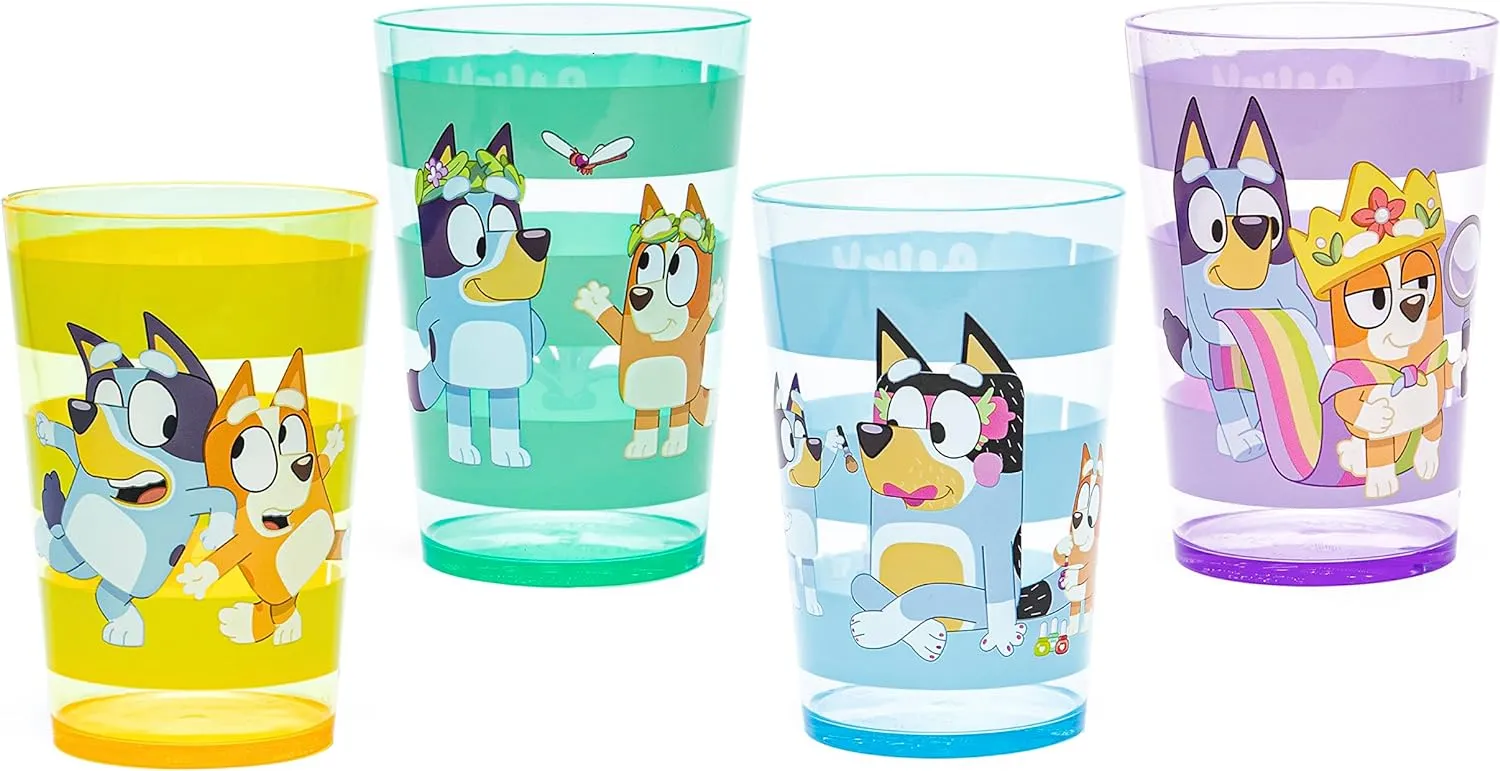 Zak Designs Bluey Nesting Tumbler Set Includes Durable Plastic Cups with Variety Artwork, Fun Drinkware is Perfect for Kids (14.5 oz, 4-Pack, Non-BPA)