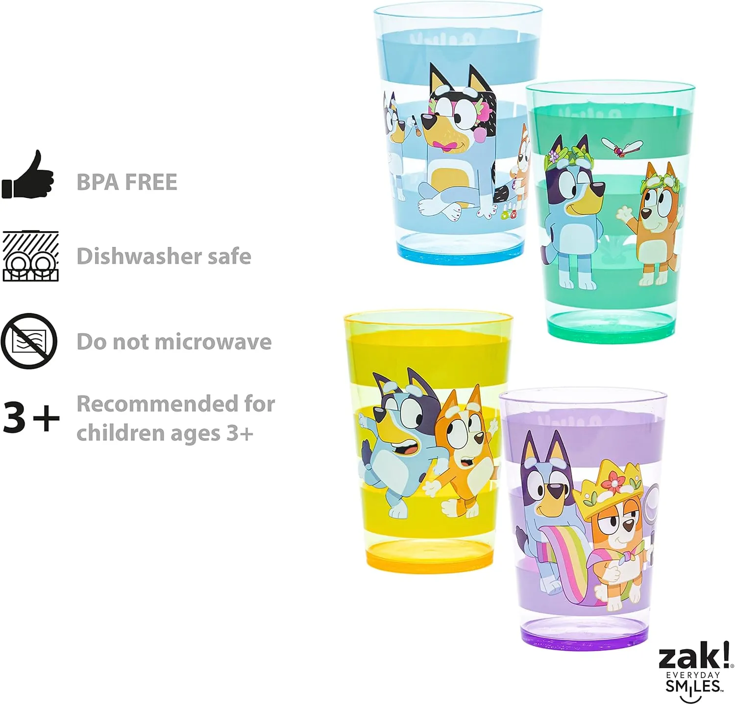 Zak Designs Bluey Nesting Tumbler Set Includes Durable Plastic Cups with Variety Artwork, Fun Drinkware is Perfect for Kids (14.5 oz, 4-Pack, Non-BPA)
