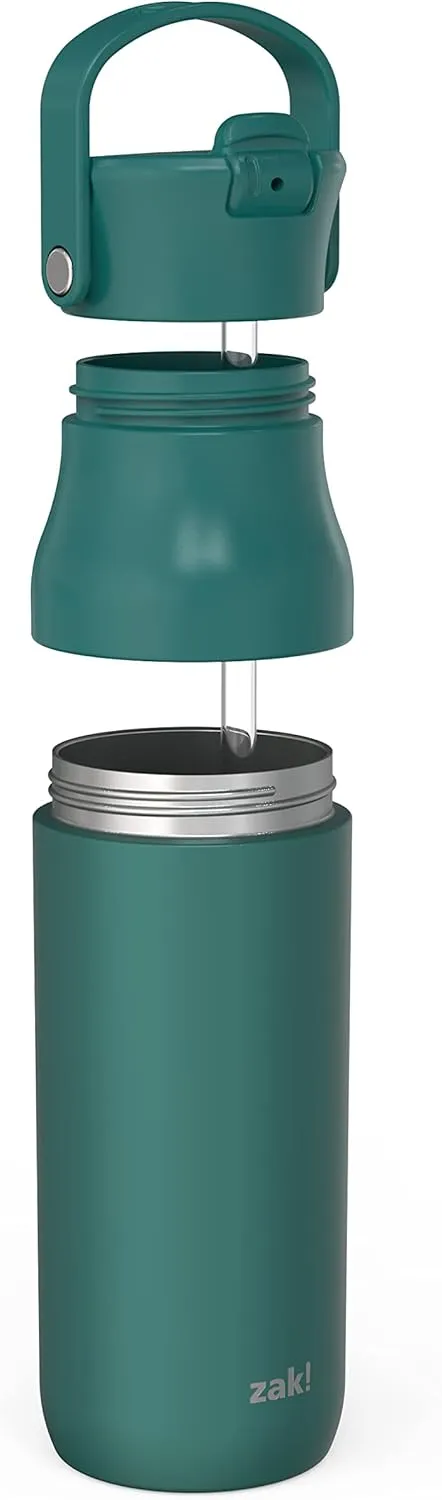 Zak Designs Harmony Water Bottle for Travel or At Home, 32oz Recycled Stainless Steel is Leak-Proof When Closed and Vacuum Insulated with Straw Lid and Carry Handle (Emerald Green)