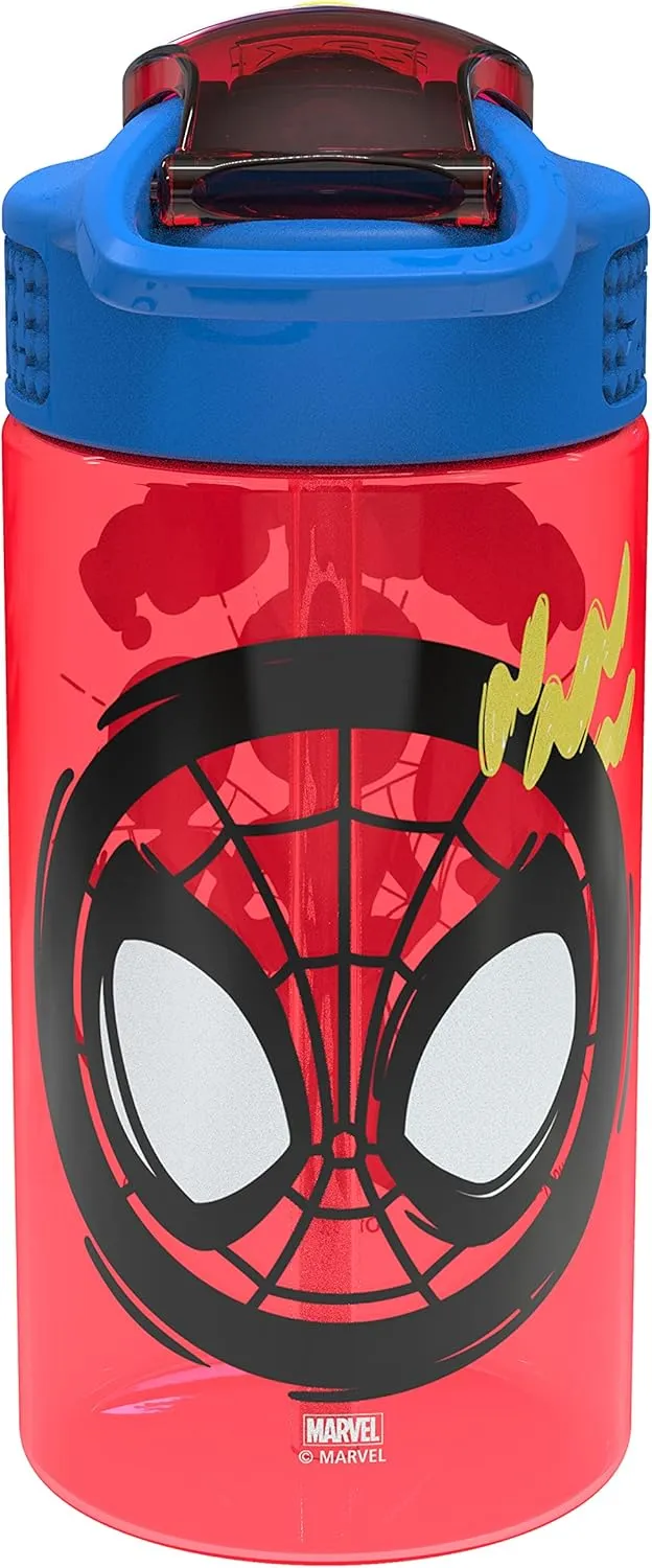 Zak Designs Marvel Spider-Man Kids Water Bottle with Spout Cover and Carrying Loop, Durable Plastic, Leak-Proof Design for Travel (16 oz, 2-Pack, Spidey and His Amazing Friends)