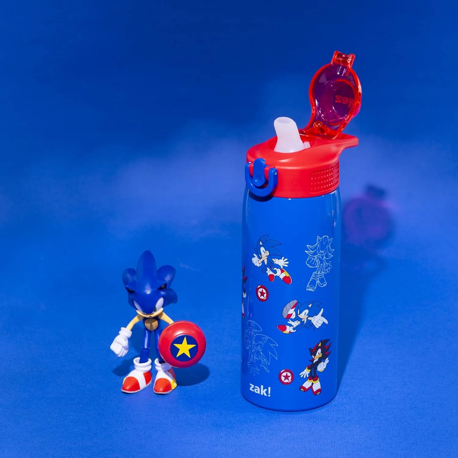 Zak Designs Sonic the Hedgehog Sage Kids Water Bottle For School or Travel, 19oz Stainless Steel Water Bottle With Straw, Handle, and Leak-Proof, Pop-Up Spout Cover (Sonic & Shadow)