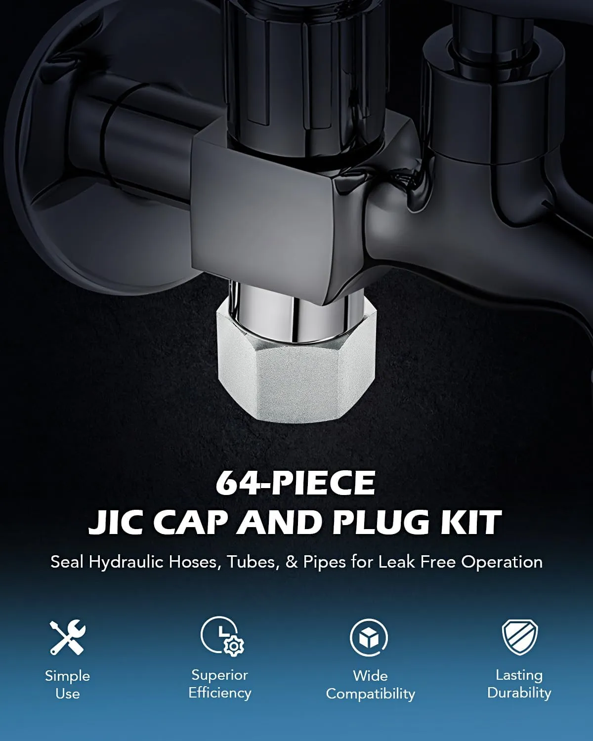 ZELCAN Hydraulic Hose Tube and Pipe Fitting Kit, 37 Degree JIC Cap and Plug Assortment Kit, Heavy Duty Seal Adapter Set w Precision Threading, Steel Flare Fitting Set, Dash Sizes 4 6 8 10 12 16