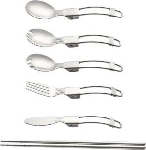 Zerodeko 2 Sets Outdoor Cutlery Set Portable Stainless Steel Folding Forks Reusable Camping Silverware Perfect for Hiking Riding Picnic