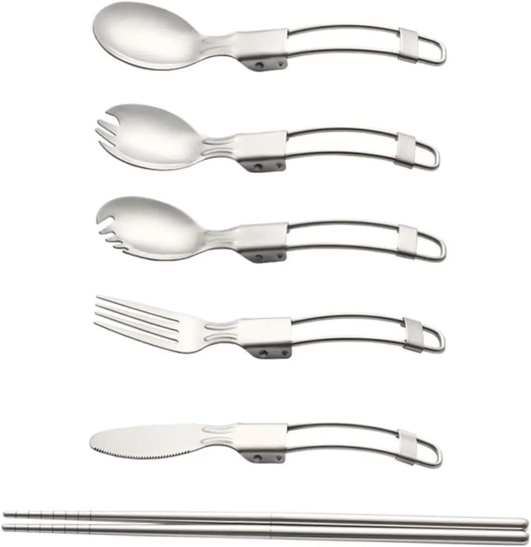 Zerodeko 2 Sets Outdoor Cutlery Set Portable Stainless Steel Folding Forks Reusable Camping Silverware Perfect for Hiking Riding Picnic