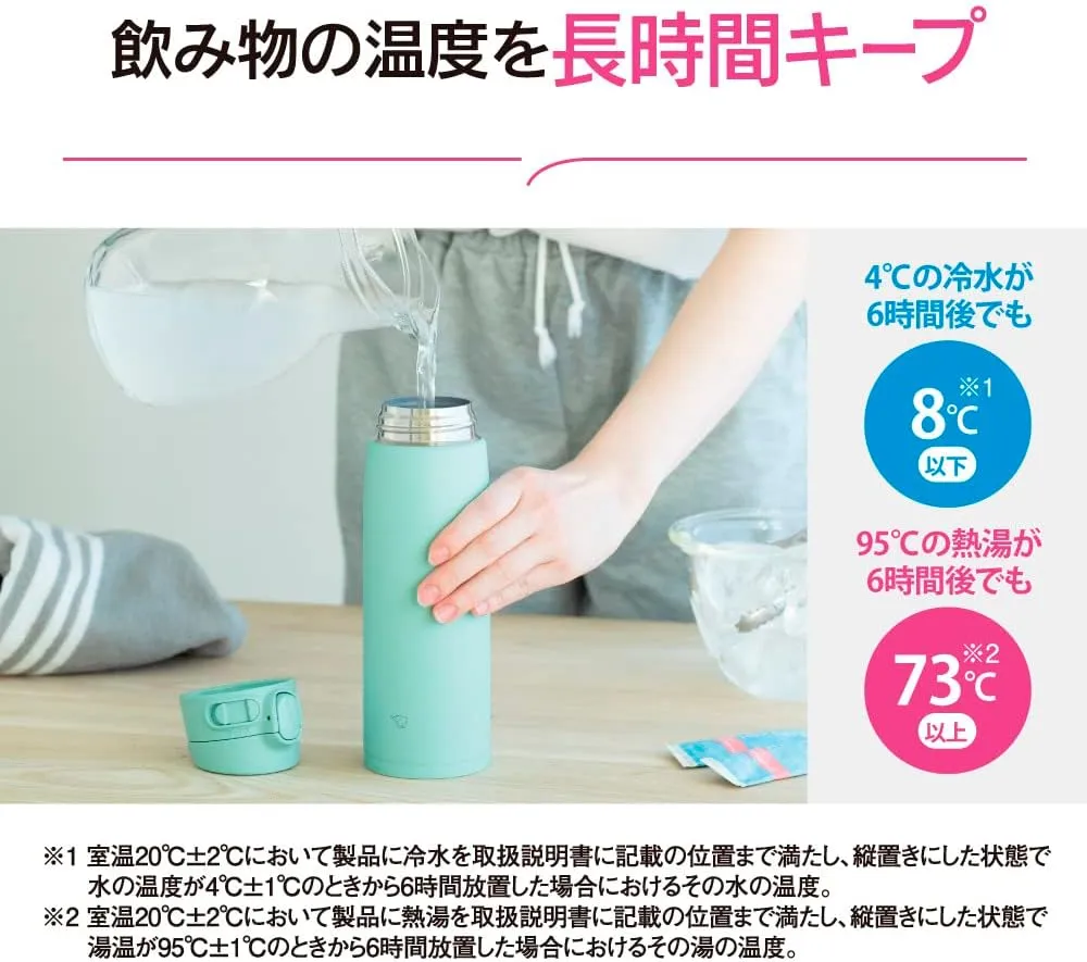 Zojirushi SM-VA60-AM Water Bottle, One-Touch Stainless Steel Mug, Seamless, 20.3 fl oz (600 ml), Mint Blue