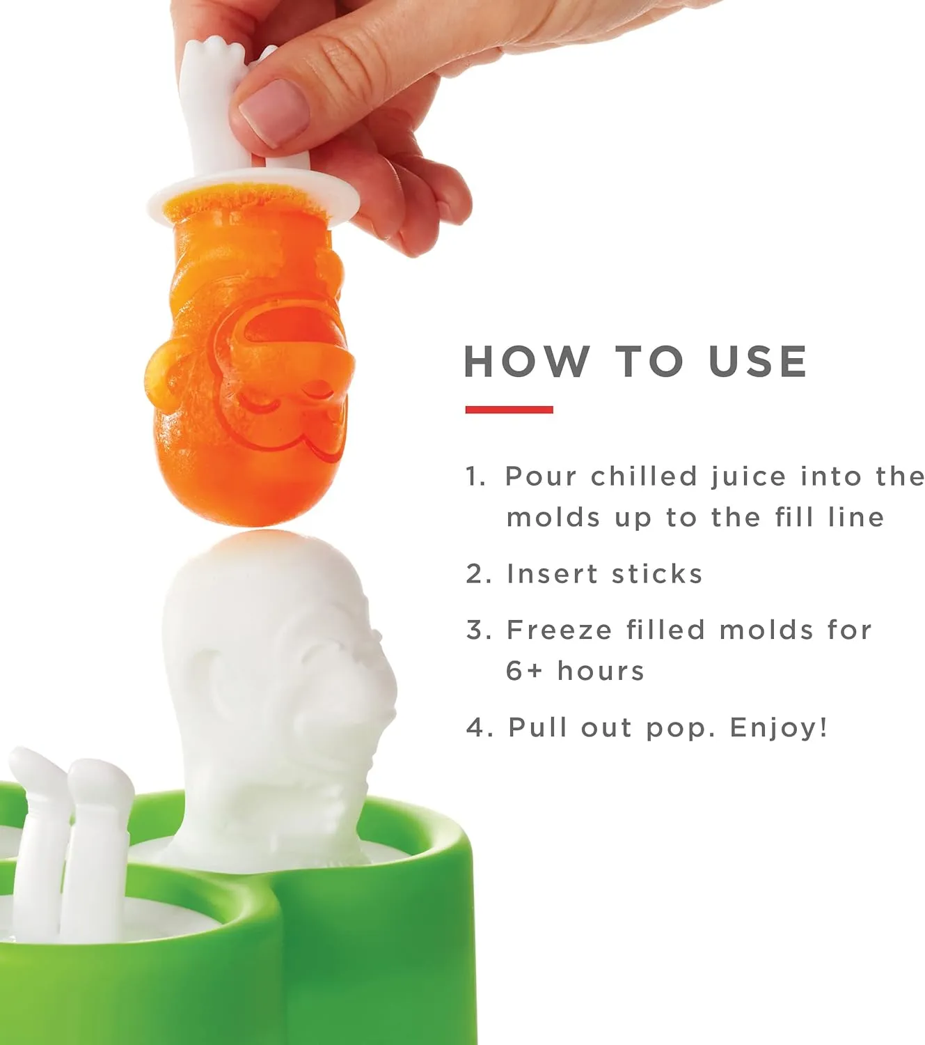 Zoku Safari Pop Molds, 4 Different Easy-release Silicone Popsicle Molds in One Tray, Fun Jungle-inspired Designs, BPA-free