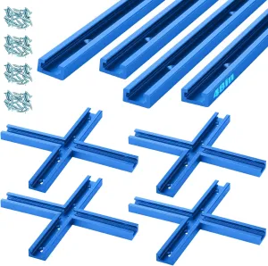 Zonon 4 Set 48'' T Track for Woodworking and T Track Intersection Kit with Predrilled Mounting Holes Wood Screw Double Cut Profile Universal T Track Accessory Aluminum T Rail Track Woodworking Tool
