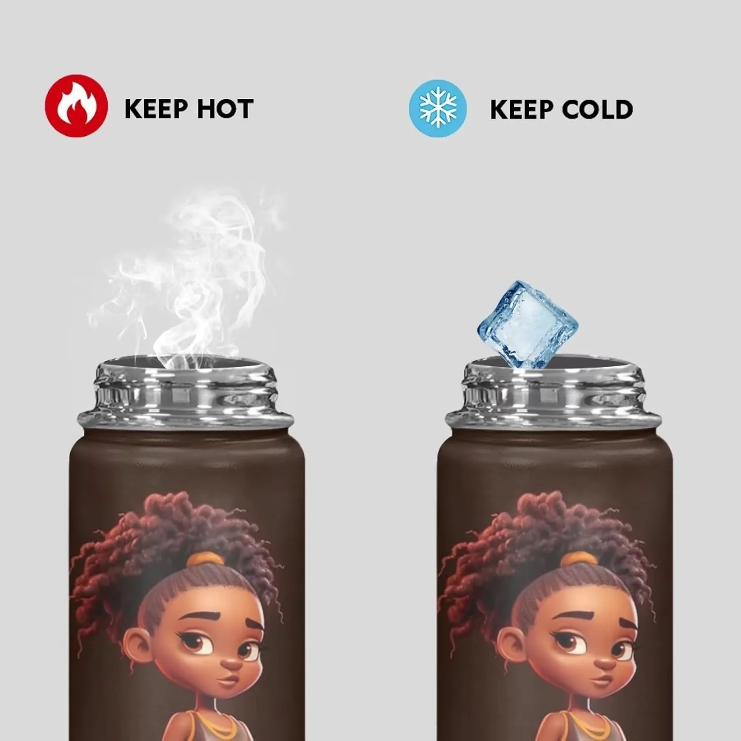 ZOUTAIRONG African Black Girl Basketball Insulated Water Bottles with Handle Stainless Steel Water Bottle for Kids, Cold & Hot Water Bottle 18 oz, Afro American Travel Cup, Wide Mouth Flask for School