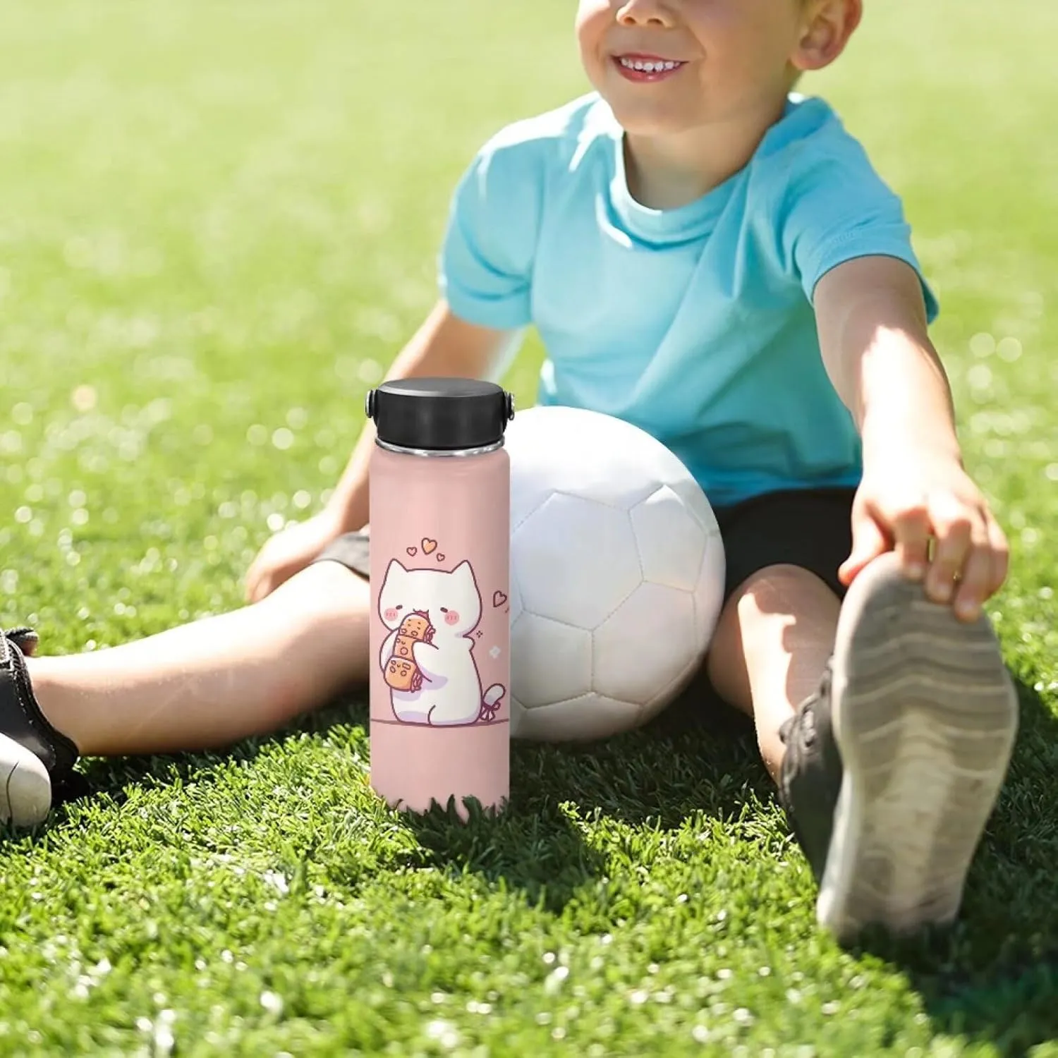 ZOUTAIRONG Cat Insulated Water Bottle with Handle 18 oz Vacuum Water Bottle for Hot & Cold Drinks, Wide Mouth, Great for Travel, Hiking & Camping Jug Stainless Steel Bottle Kitten Pink