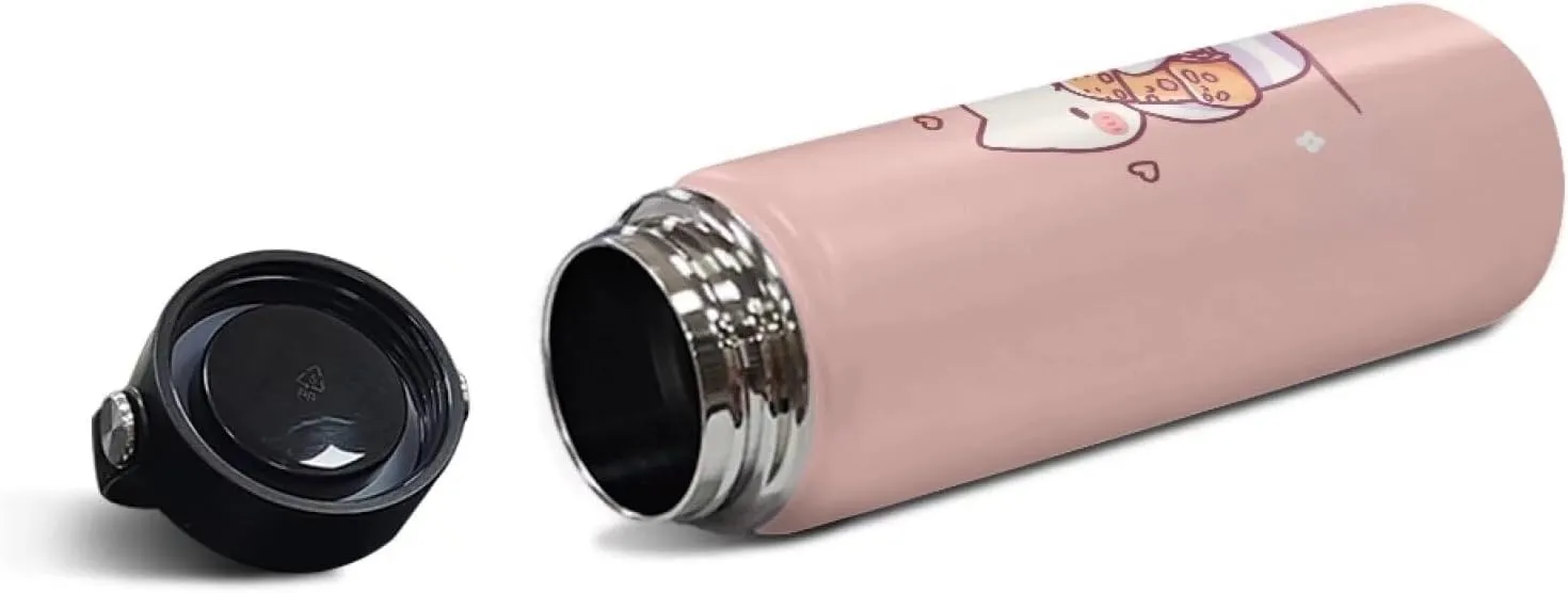ZOUTAIRONG Cat Insulated Water Bottle with Handle 18 oz Vacuum Water Bottle for Hot & Cold Drinks, Wide Mouth, Great for Travel, Hiking & Camping Jug Stainless Steel Bottle Kitten Pink