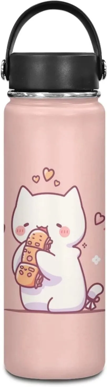 ZOUTAIRONG Cat Insulated Water Bottle with Handle 18 oz Vacuum Water Bottle for Hot & Cold Drinks, Wide Mouth, Great for Travel, Hiking & Camping Jug Stainless Steel Bottle Kitten Pink