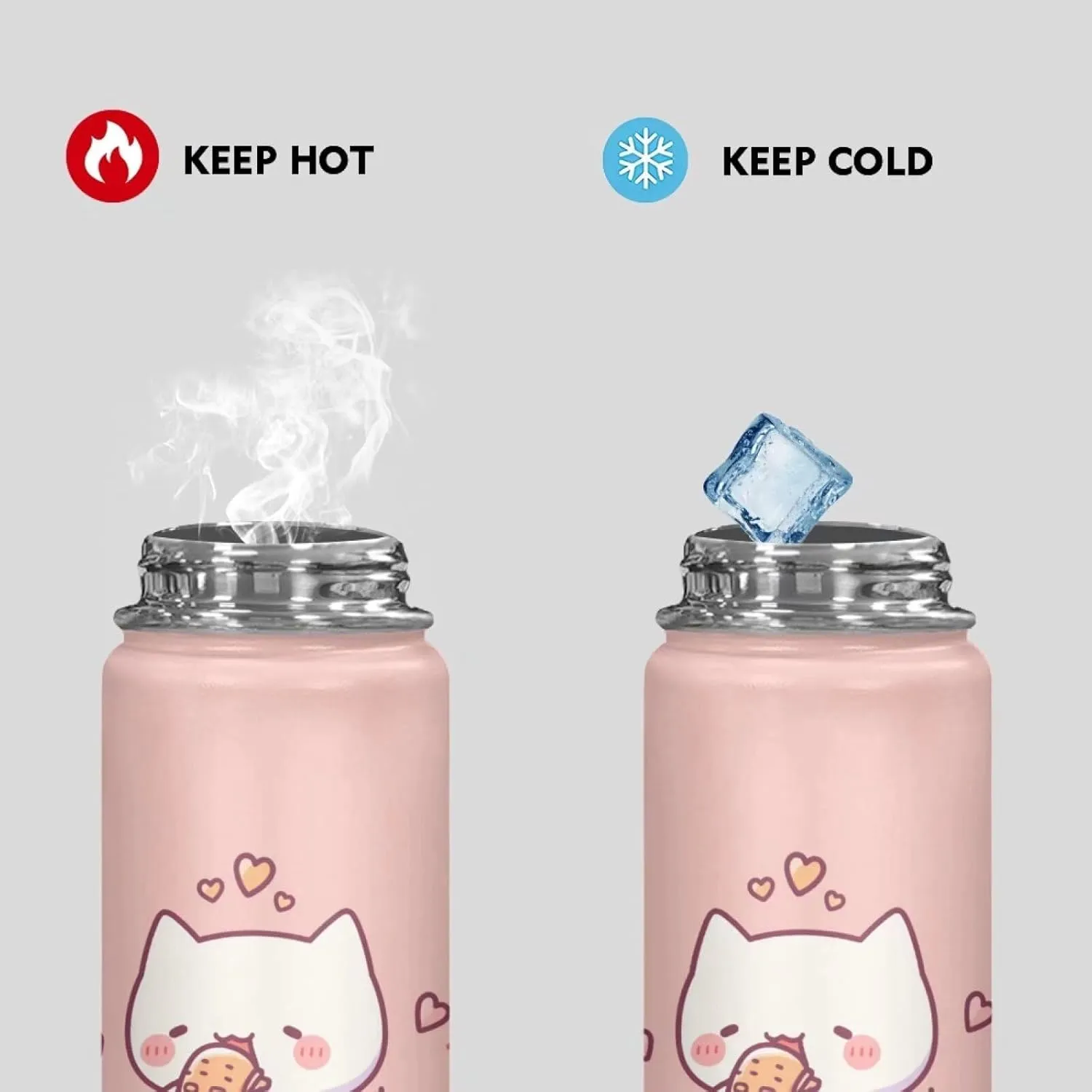 ZOUTAIRONG Cat Insulated Water Bottle with Handle 18 oz Vacuum Water Bottle for Hot & Cold Drinks, Wide Mouth, Great for Travel, Hiking & Camping Jug Stainless Steel Bottle Kitten Pink