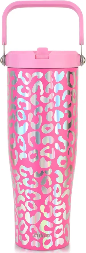 Zukro 50 OZ Tumbler With Flip Straw |Triple-Wall Vacuum Insulated Water Jug With Top Handle For Gym Sports Outdoors |Large Leak Proof Stainless Steel Water Bottle, Fit in Cupholder |Cold 34 Hours
